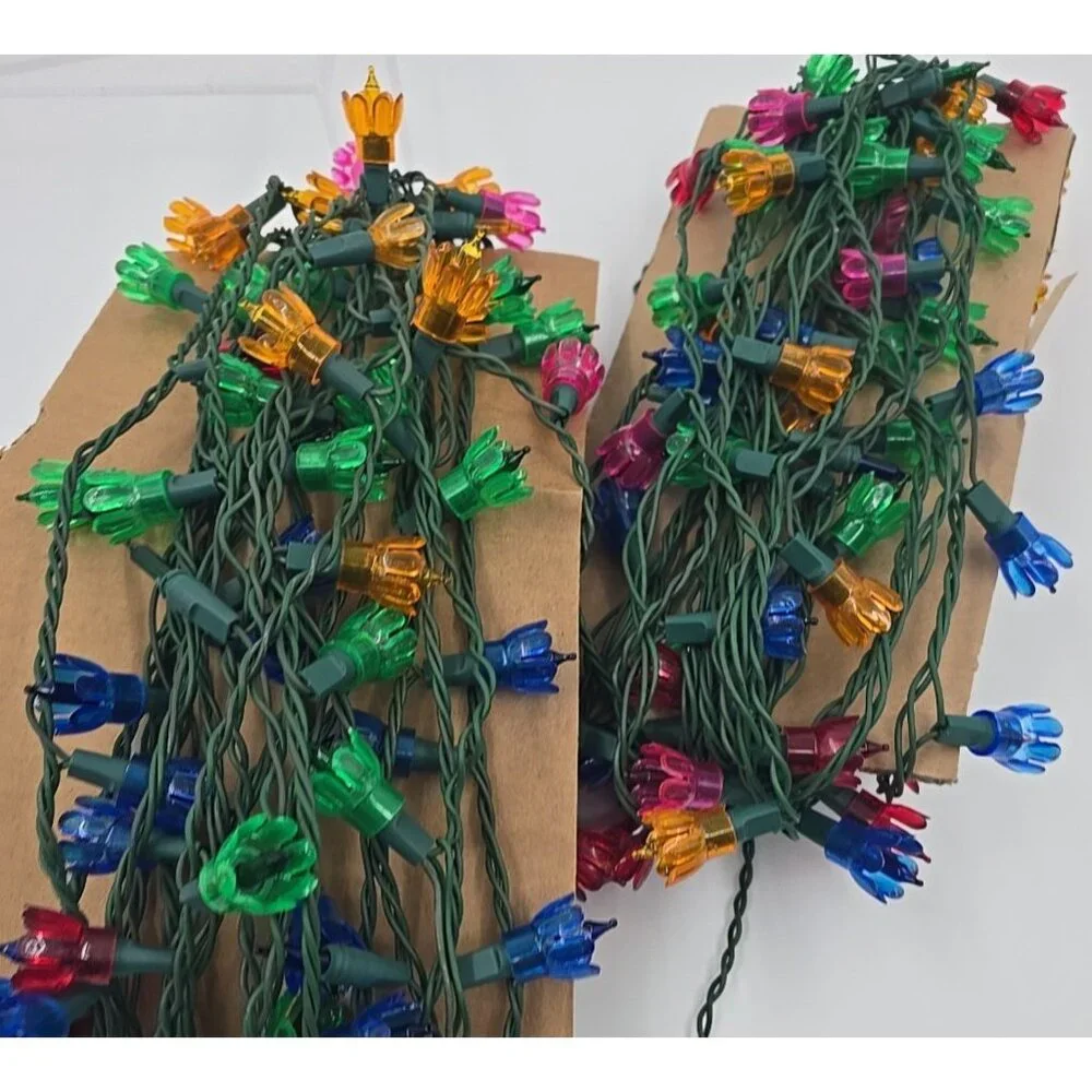 Lot of Two 100 Strand Vintage Tulip Flower String Lights Multicolored 200 Bulbs